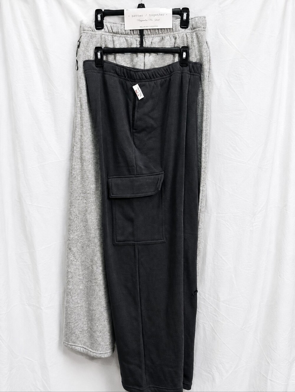Better Together 2-Piece Lounge Pant Set Gray Wide Leg & Charcoal Cargo Pants Siz
